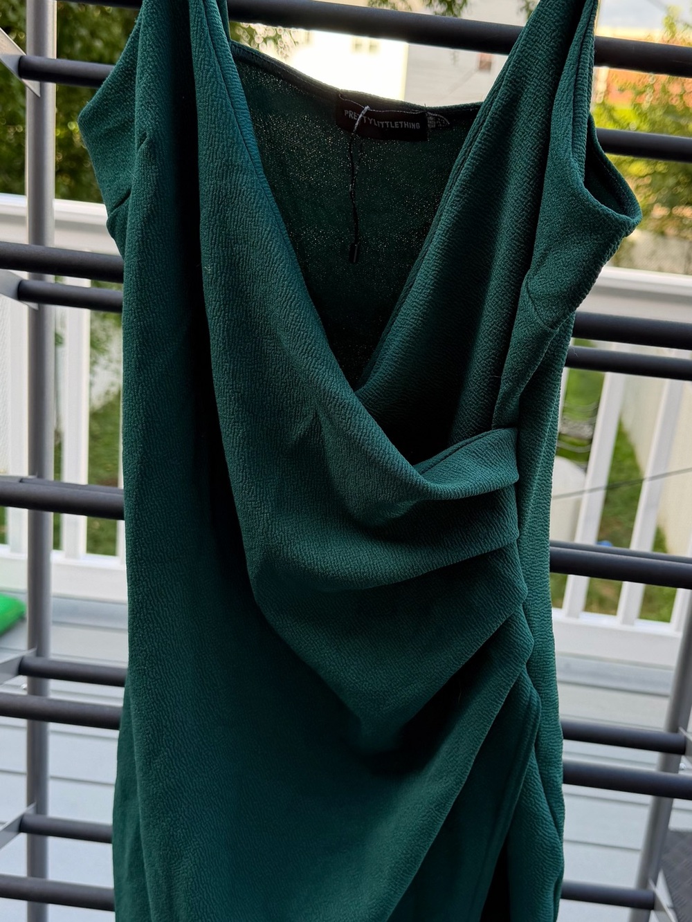 PrettyLittleThing Dark Emerald One-Shoulder Draped Cowl Dress